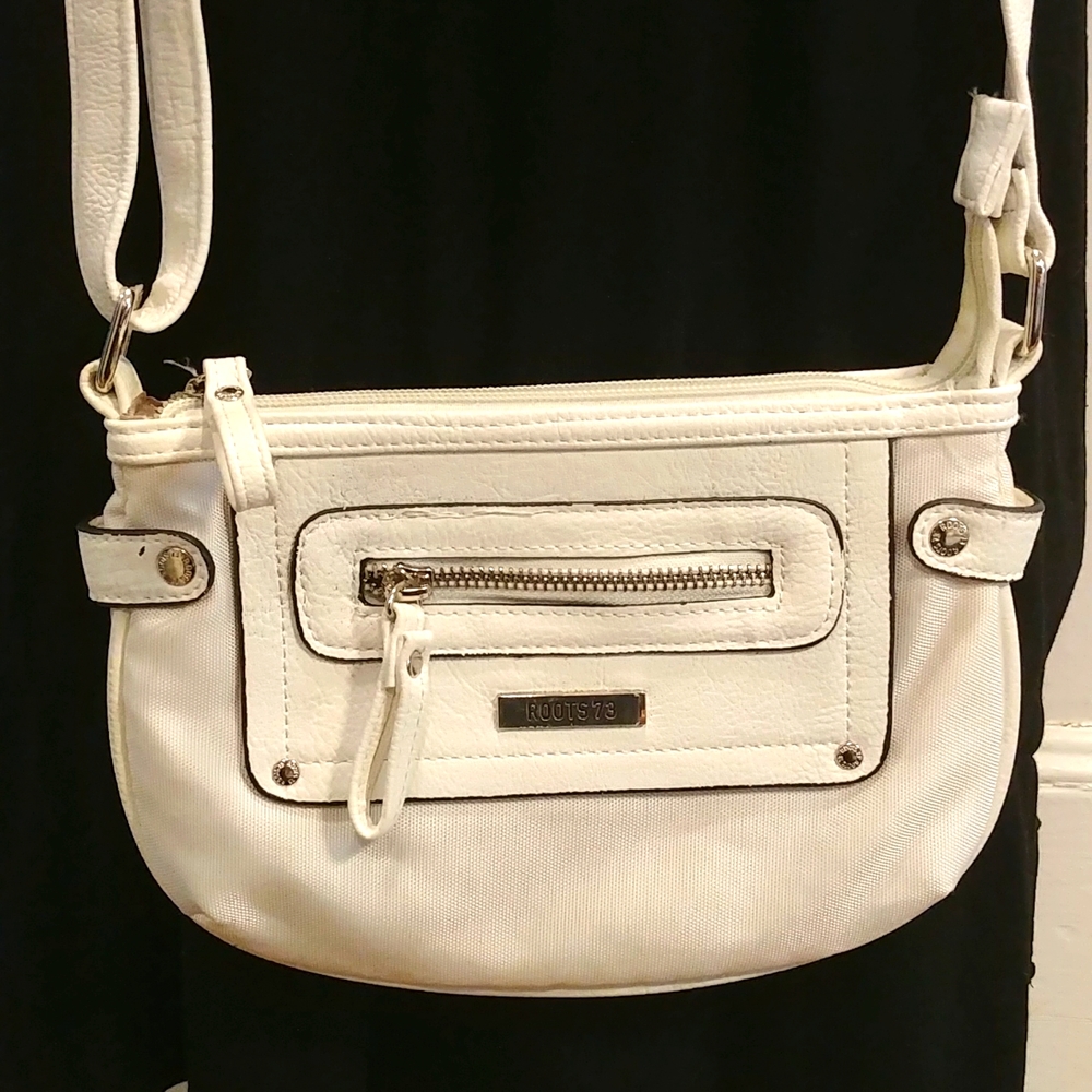 Roots Crossbody Nylon and Faux Leather White Bag Purse